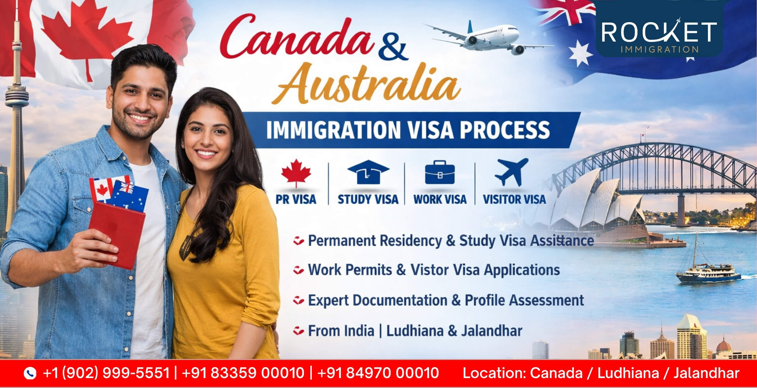 Canada and Australia Immigration Visa Process consultant in Ludhiana and Jalandhar Punjab India by Rocket Immigration