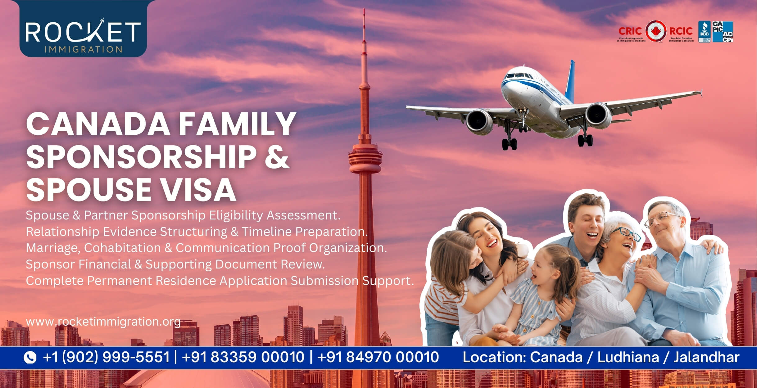 Canada Family Sponsorship Visa consultant in Ludhiana and Jalandhar Punjab India for spouse, partner and dependent child PR applications by Rocket Immigration