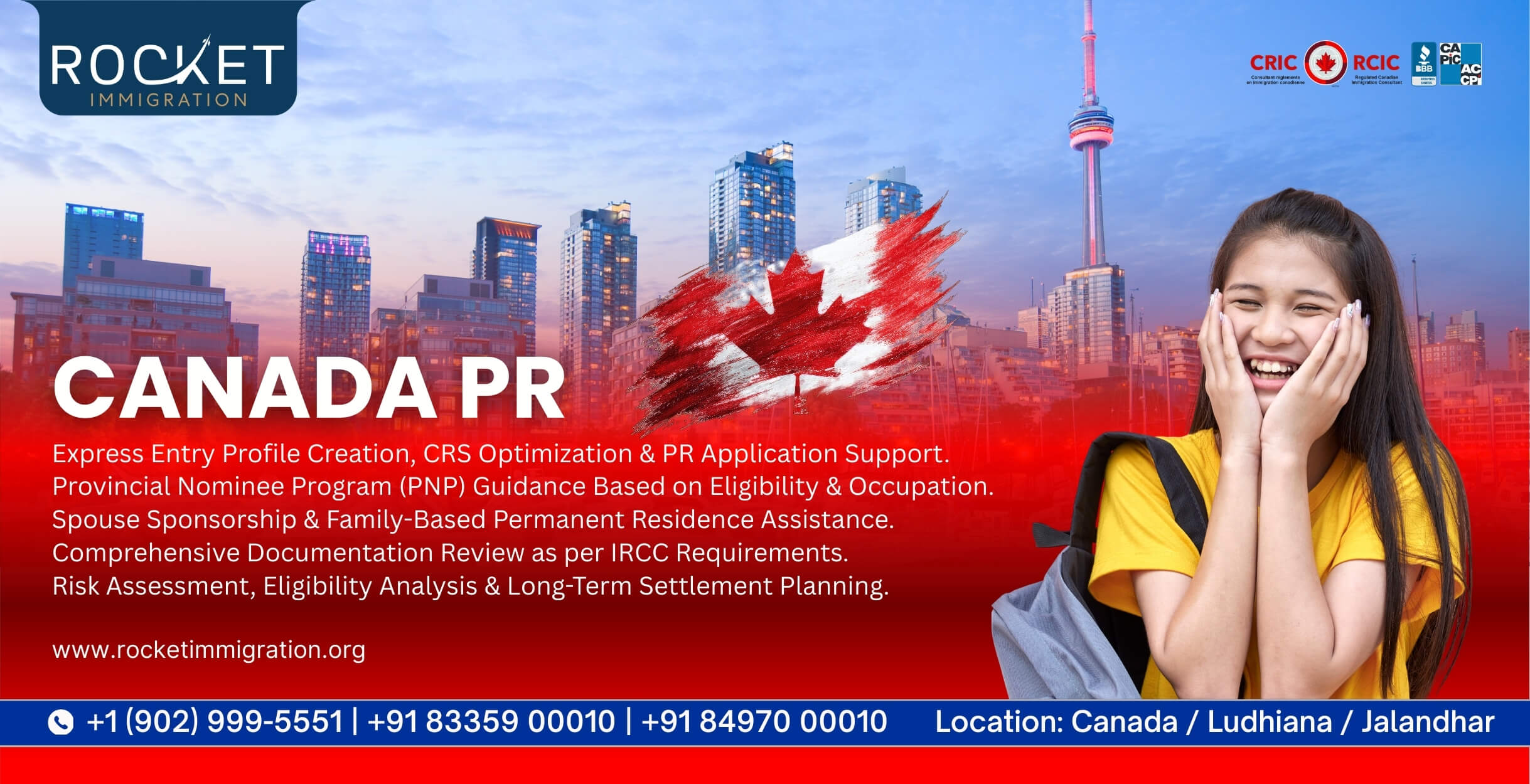 Canada PR visa assistance and permanent residency consultants in Ludhiana and Jalandhar Punjab India by Rocket Immigration
