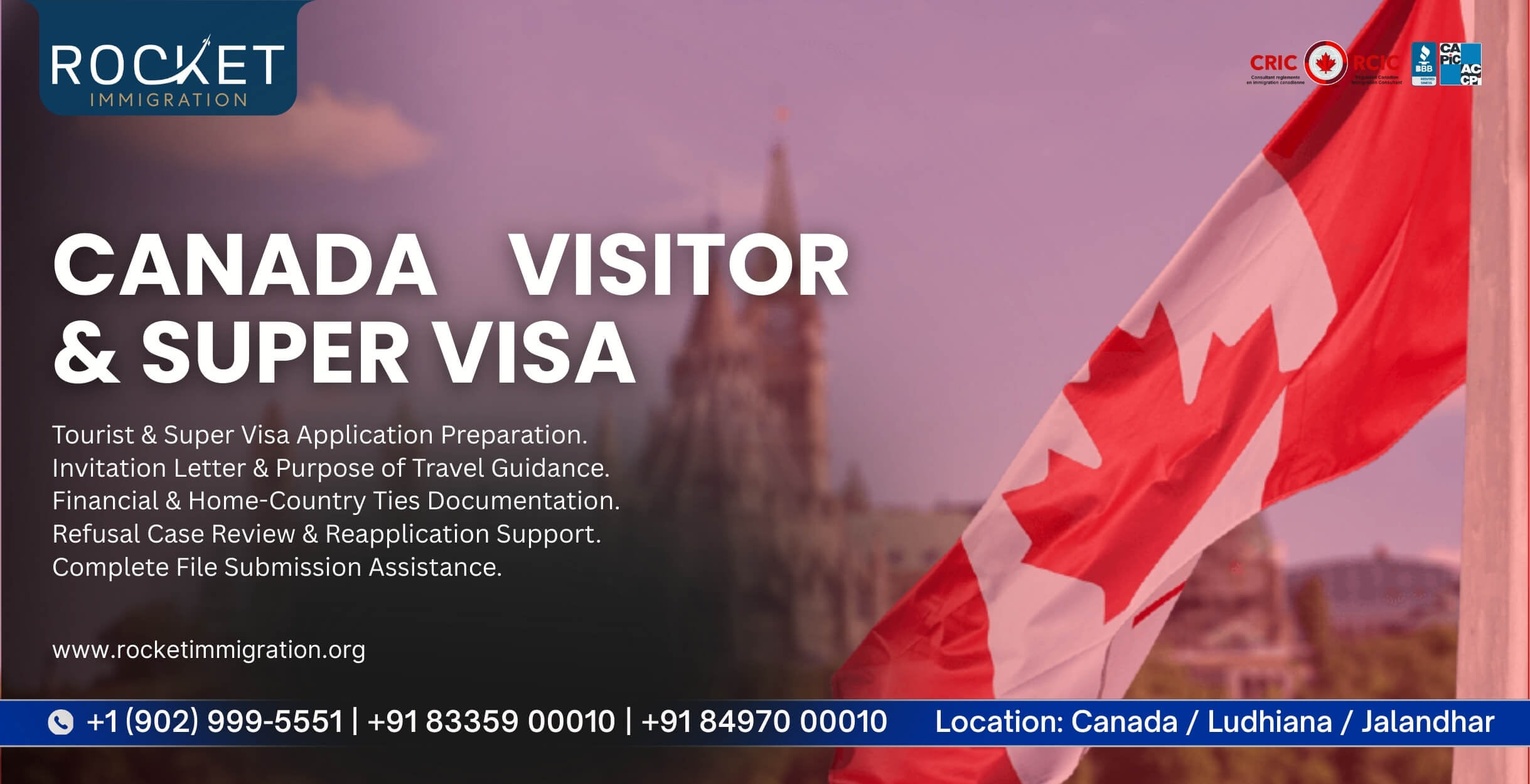 Canada Visitor Visa and Super Visa assistance for parents and family members in Ludhiana and Jalandhar Punjab India by Rocket Immigration