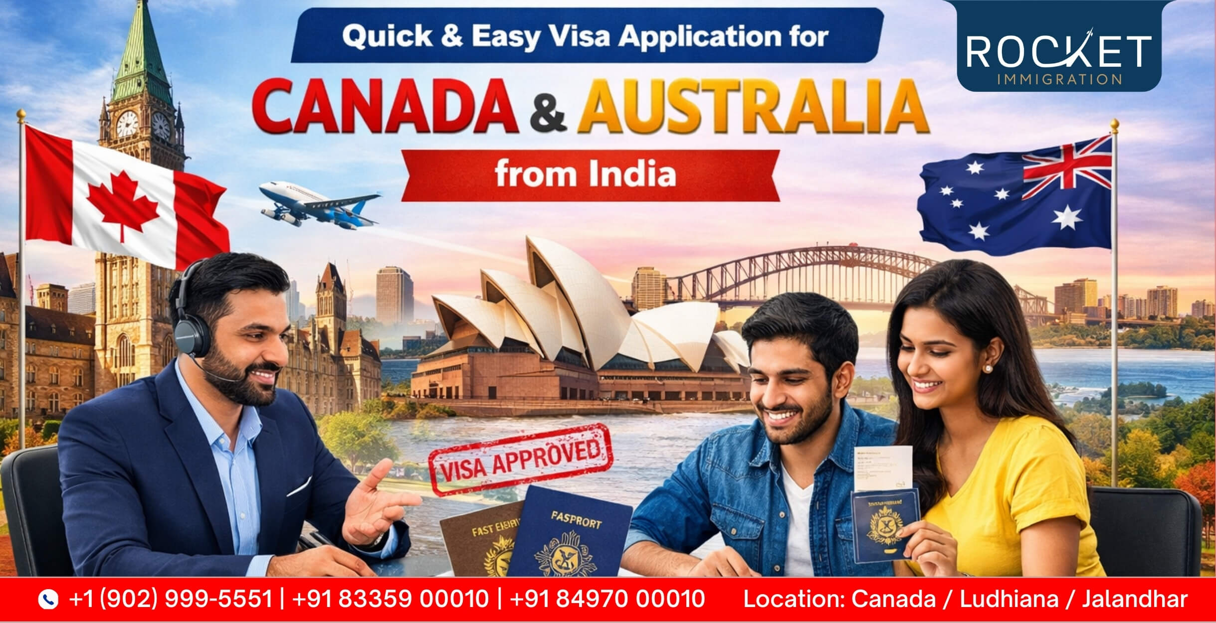 Quick and easy Canada and Australia visa application consultant in Ludhiana and Jalandhar Punjab India by Rocket Immigration